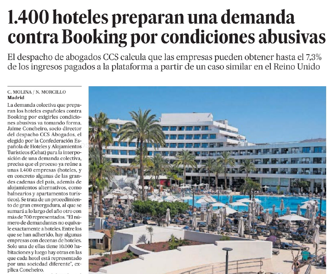 El País: Más de 1.400 empresas hoteleras ultiman una demanda colectiva contra Booking por uso de cláusulas anticompetitivas